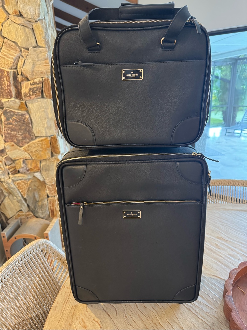 kate spade black carry-on suitcase and matching toiletry bag set